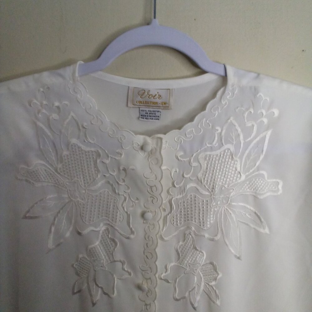 Voir Collection Blouse Women 16W 16 Vintage Embroidery Button Up Feminine Ivory - Picture 10 of 16